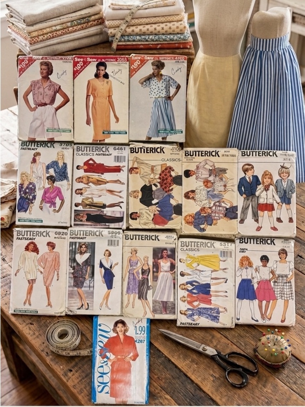 16 Vtg Butterick See & Sew Patterns Lot 80s 90s Dress Skirt Shirt Multi Size SEO